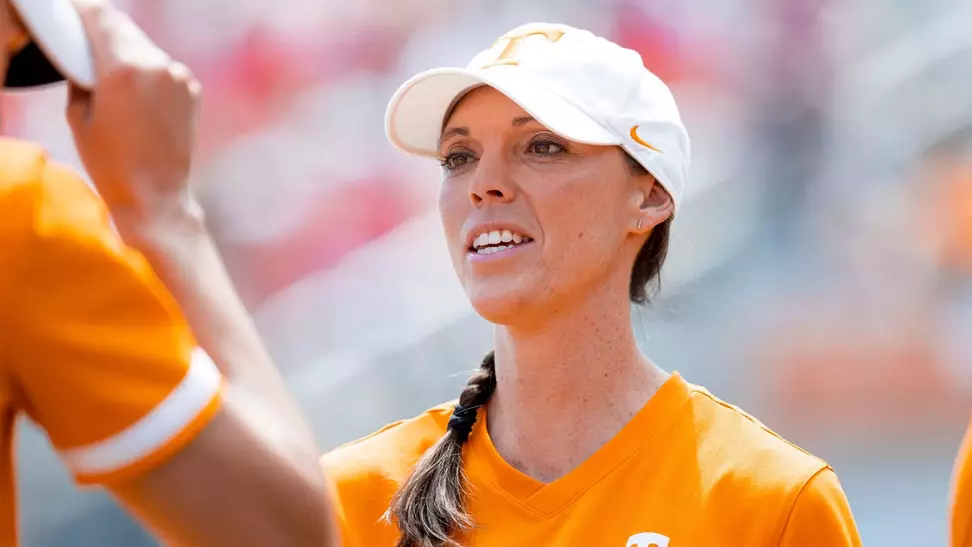 KNOXVILLE, TN - May 17, 2025 - Assistant Coach Megan Rhodes Smith of the Tennessee Lady Volunteers during the 2025 NCAA Softball Tournament Regional game between the Ohio State Buckeyes and the Tennessee Lady Volunteers at Sherri Parker Lee Stadium in Knoxville, TN. Photo By Andrew Ferguson/Tennessee Athletics