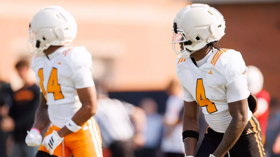 KNOXVILLE, TN - August 11, 2026 - Wide receiver Mike Matthews #4 of the Tennessee Volunteers during the 2026 Fall Camp practice on Haslam Field in Knoxville, TN. Photo By Ryan Beatty/Tennessee Athletics