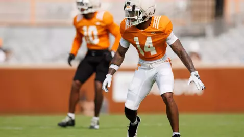 KNOXVILLE, TN - August 15, 2026 - Defensive back Kayin Lee #14 of the Tennessee Volunteers during 2026 Fall Camp scrimmage at Neyland Stadium in Knoxville, TN. Photo By Kate Luffman/Tennessee Athletics