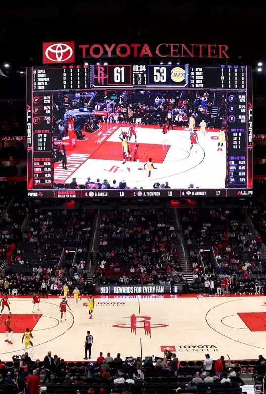 HOUSTON, TEXAS - MARCH 16: A general view inside the stadium during the third quarter of the game between the Los Angeles Lakers and the Houston Rockets at Toyota Center on March 16, 2026 in Houston, Texas. (Photo by Kenneth Richmond/Getty Images)