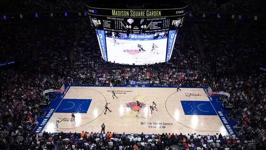 NEW YORK, NEW YORK - JUNE 08: A general view of Madison Square Garden during the second quarter of a game between the San Antonio Spurs and the New York Knicks in Game Three of the 2026 NBA Finals on June 08, 2026 in New York City. NOTE TO USER: User expressly acknowledges and agrees that, by downloading and or using this photograph, User is consenting to the terms and conditions of the Getty Images License Agreement. (Photo by Dustin Satloff/Getty Images)