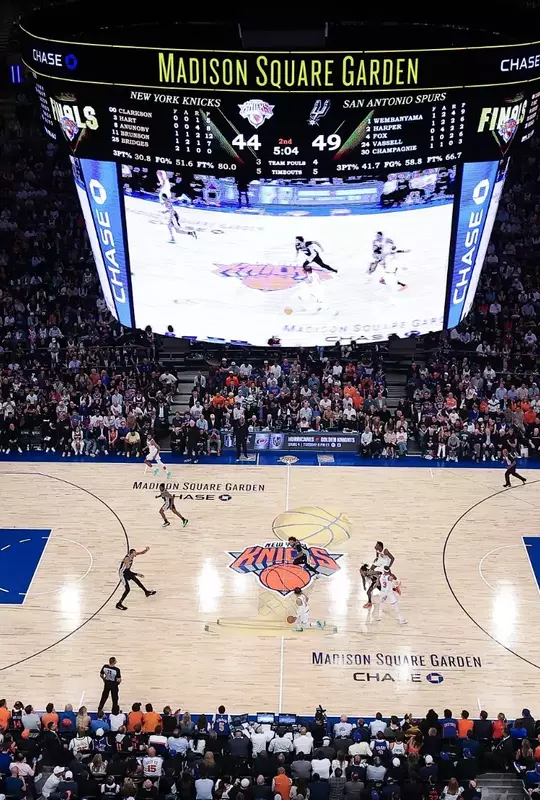 NEW YORK, NEW YORK - JUNE 08: A general view of Madison Square Garden during the second quarter of a game between the San Antonio Spurs and the New York Knicks in Game Three of the 2026 NBA Finals on June 08, 2026 in New York City. NOTE TO USER: User expressly acknowledges and agrees that, by downloading and or using this photograph, User is consenting to the terms and conditions of the Getty Images License Agreement. (Photo by Dustin Satloff/Getty Images)