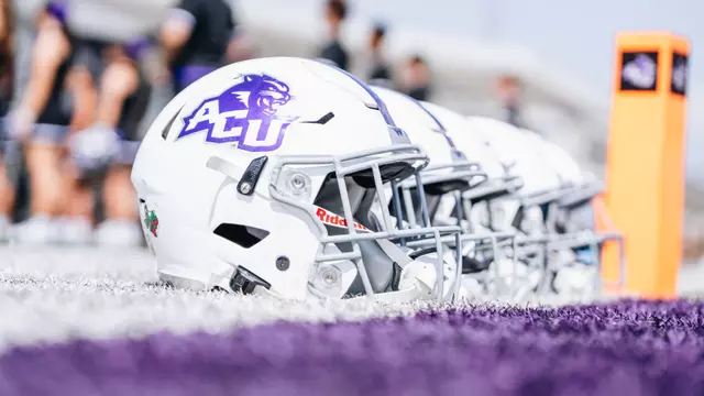 ACU football helmets lined up before a home game in 2025