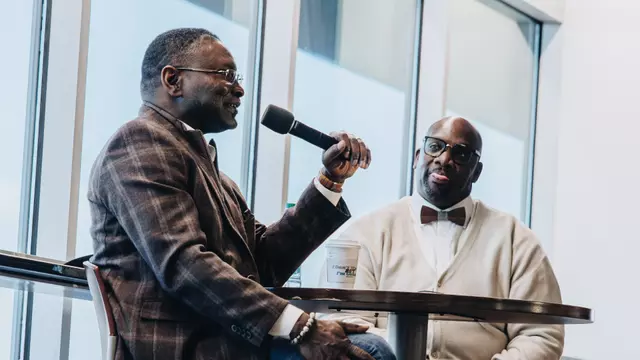 Dr. Vernon Shazier speaks at the ACU athletics chapel at Wildcat Stadium on Feb. 17, 2025.