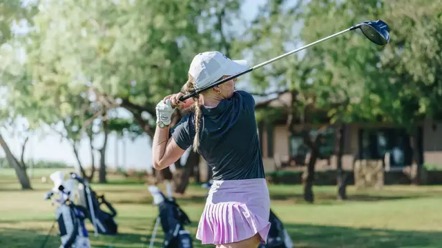 Kate Pickrell takes a swing at an ACU practice on Oct. 16, 2025.