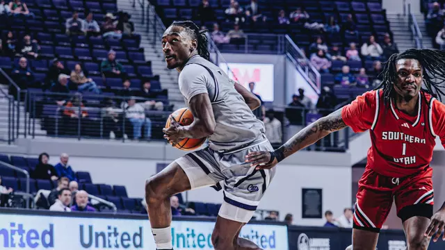 Cbo Newton drives to the hoop against Southern Utah on January 31, 2026