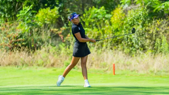 Alana Kutt admires a shot at the Abilene Christian Intercollegiate at Halbert National on Oct. 20, 2026.