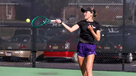 Anna Krljic hits a ball during the 2026 UAC Fall Invitational in Clarksville, Tenn. on Oct. 23, 2026