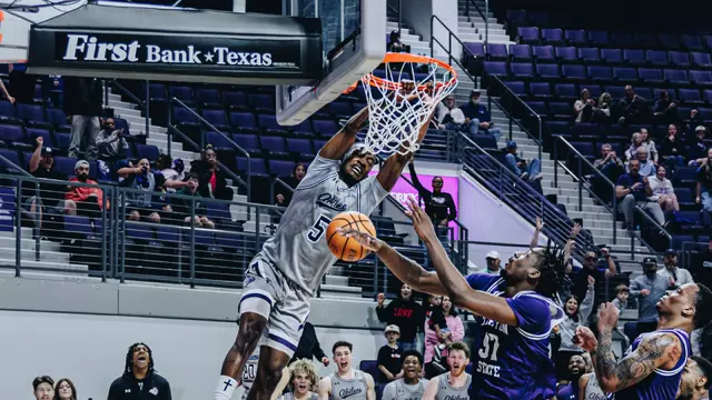 Cbo Newton throws down a slam dunk against Tarleton State on February 14, 2026