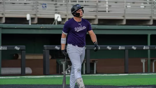 Grant Watkins walks out of the batter's box during an in ACU fall scrimmage on Oct. 8, 2025.
