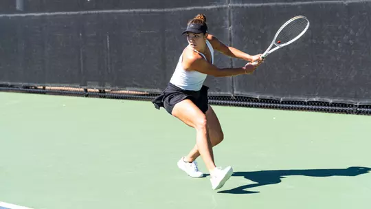 Masha Vrsalovic prepares to hit a ball versus Texas State on February 15, 2026