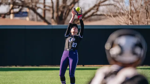 Audrey Lacina extends to make a catch in the infield against South Dakota State on February 10, 2026