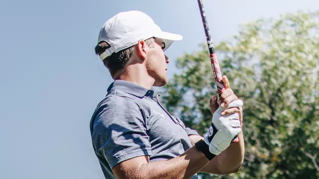 Colin Leonard watches a shot at an ACU men's golf practice in Abilene, Texas on Sept. 11, 2025.