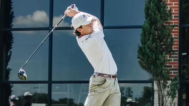 Thomas Buisson takes a swing at an ACU men's golf practice in Abilene, Texas on Sept. 11, 2025.