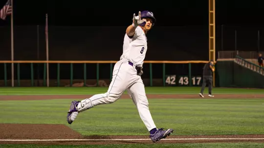 Grant Watkins rounds the bases after hitting a home run in ACU's matchup with Texas State in Cleburne, Texas on Feb. 27, 2026.