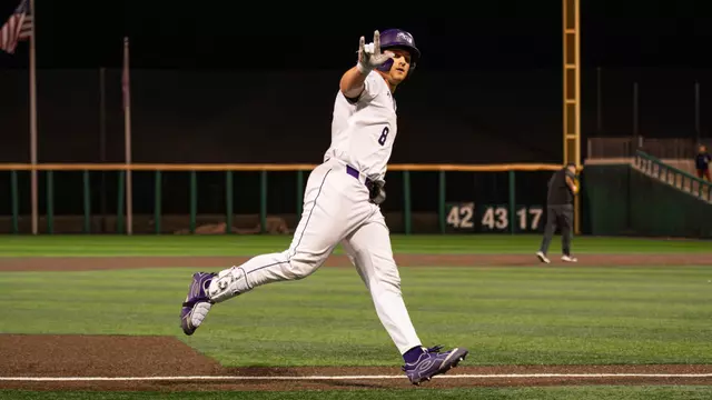 Grant Watkins rounds the bases after hitting a home run in ACU's matchup with Texas State in Cleburne, Texas on Feb. 27, 2026.
