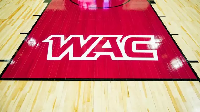 WAC logo on court at the WAC Basketball Tournament