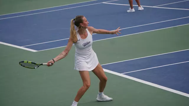 Alice Klinteby returns the ball to her opponent in a match on February 13, 2026 against Incarnate Word.