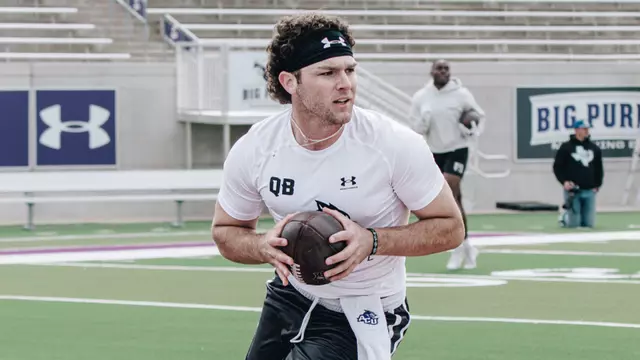 Quarterback Stone Earle rolls out during ACU's 2026 Pro Day event on March 16, 2026