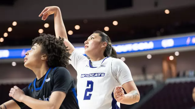Natalia Chavez attempts a jumpshot in ACU's 70-50 win over UT Arlington at the WAC Tournament in Las Vegas on March 13, 2026.