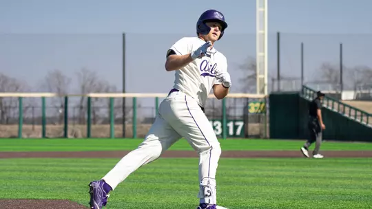 Grant Watkins rounds the bases after hitting a home run in ACU's 12-11 win over Creighton in Cleburne, Texas on Feb. 28, 2026.