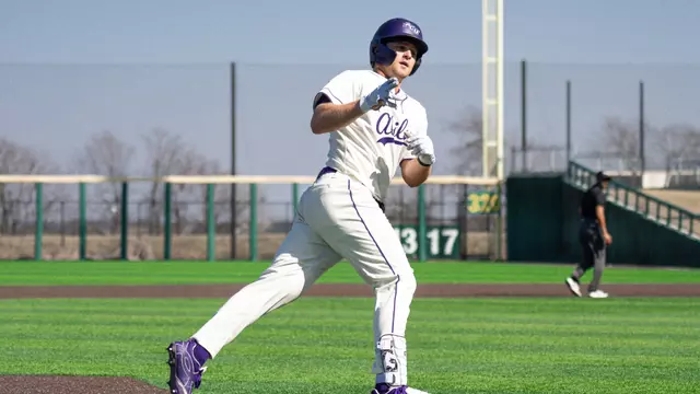 Grant Watkins rounds the bases after hitting a home run in ACU's 12-11 win over Creighton in Cleburne, Texas on Feb. 28, 2026.