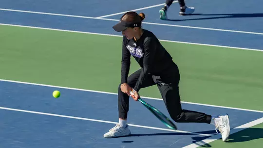 Victoria Correa returns the ball to her opponent in a match against Sam Houston on February 21, 2026.