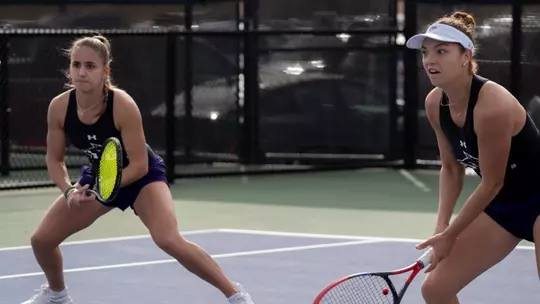Maria Cascos and Masha Vrsalovic play doubles during a match vs. McNeese on February 9, 2026