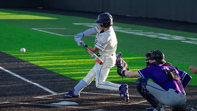 JT Thompson swings at a pitch in ACU's series with St. Thomas at Crutcher Scott Field at Bullock Brothers Ballpark on Feb. 13-15, 2026.