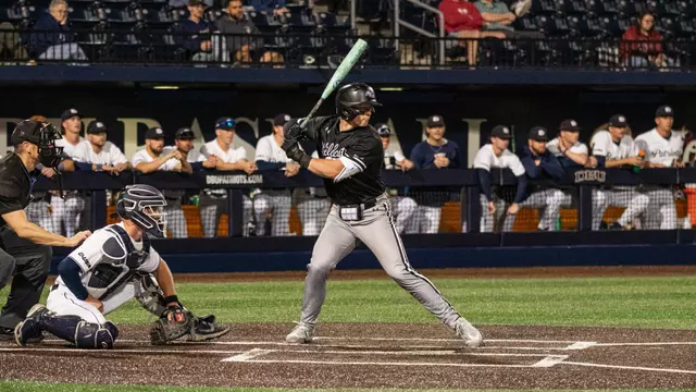 Brady Gray prepares to swing in ACU's matchup with Dallas Baptist in Dallas on Feb. 17, 2026.