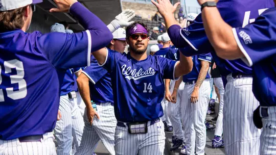 Diego Cardenas celebrates his home run in the dugout in ACU's 9-8 win over CBU at Crutcher Scott Field at Bullock Brothers Ballpark on April 4, 2026.