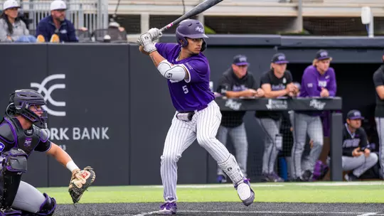 Nick Arias awaits a pitch in ACU's 4-1 win over TCU at Crutcher Scott Field at Bullock Brothers Ballpark on April 7, 2026.