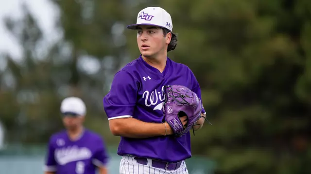 Collin Adams prepares to deliver a pitch in ACU's 4-1 win over TCU at Crutcher Scott Field at Bullock Brothers Ballpark on April 7, 2026.