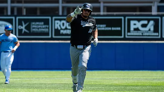 Diego Cardenas rounds the bases after hitting a home run in ACU's matchup with McNeese in Lake Charles, La. on March 29, 2026.