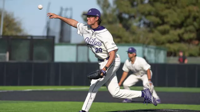 Logan Young delivers a pitch in ACU's matchup with UIW at Crutcher Scott Field at Bullock Brothers Ballpark on March 18, 2026.