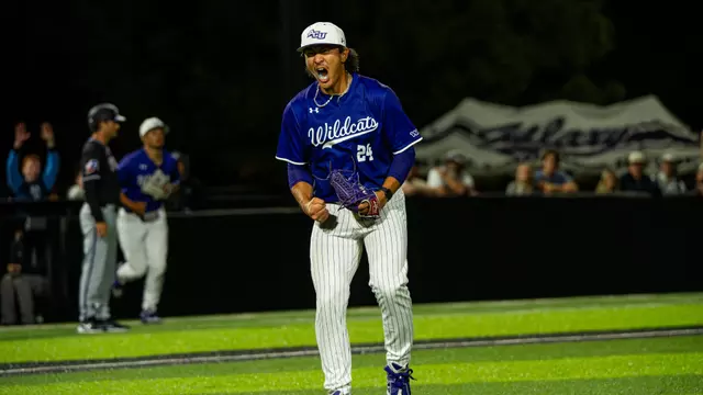 David Jeon celebrates during ACU's 4-1 win over TCU at Crutcher Scott Field at Bullock Brothers Ballpark on April 7, 2026.