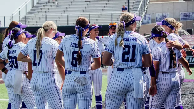 ACU softball team huddles up before a game against California Baptist on April 25, 2026