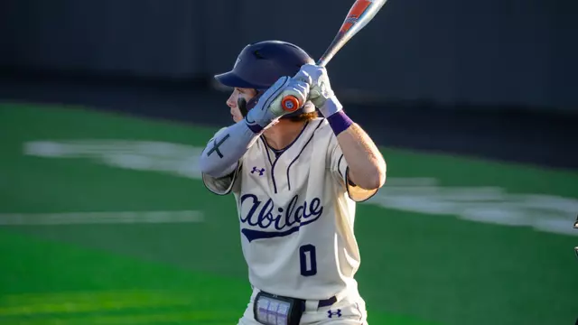 JT Thompson prepares to swing in ACU's series versus St. Thomas at Crutcher Scott Field at Bullock Brothers Ballpark on Feb. 13-15, 2026.
