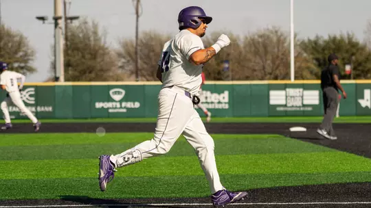 Diego Cardenas rounds the bases after hitting a home run in ACU's series with Loyola Marymount on March 13-15, 2026 at Crutcher Scott Field at Bullock Brothers Ballpark.