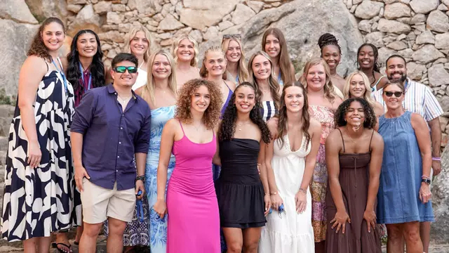 ACU women's basketball takes a photo at the Palamidi Fortress in Nafplio, Greece on Aug. 8, 2026.