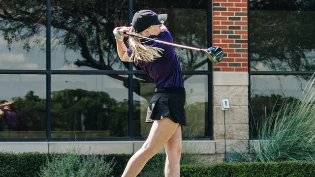 Kate Pickrell takes a swing at an ACU women's golf practice in Abilene, Texas on Sept. 11, 2025.