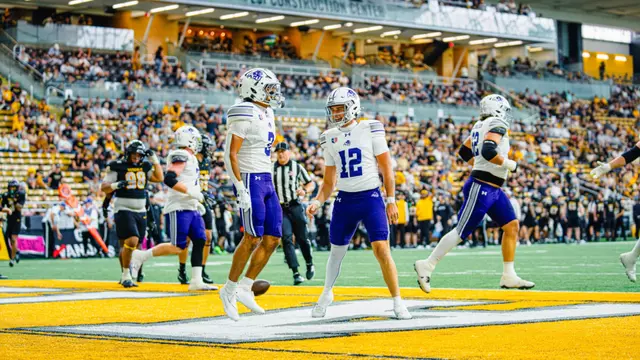 Tucker Parks and Deonte Dean celebrate a touchdown against Idaho on Sept. 19, 2026.
