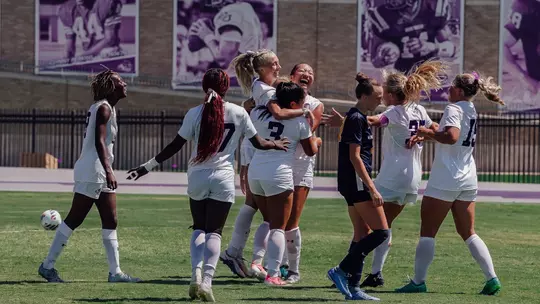 The Wildcats celebrate after Addison Briscoe's goal against East Texas A&M on August 30, 2026.