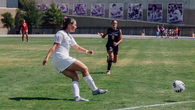 Audrey Coppinger passes the ball to a teammate on Aug. 31, 2026 against ETAMU.