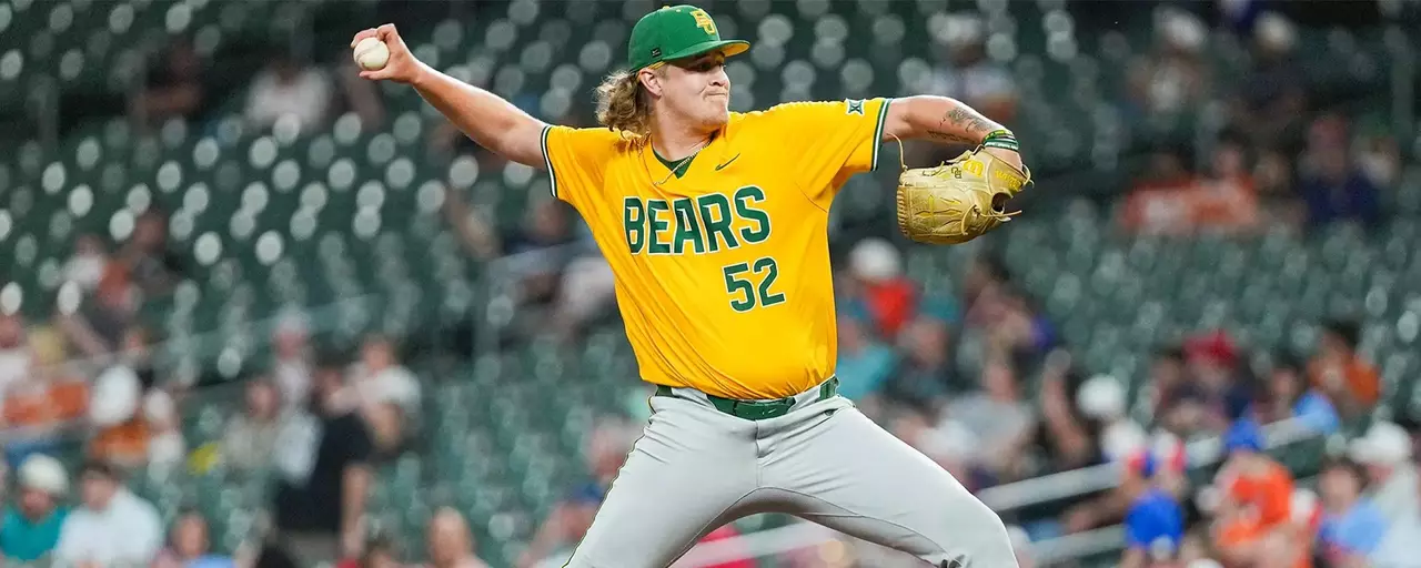 Caleb Bunch pitching a baseball at Daikin Park