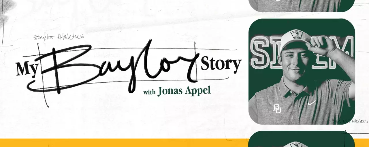 My Baylor Story graphic with Jonas Appel with a photo of Jonas; click to read story