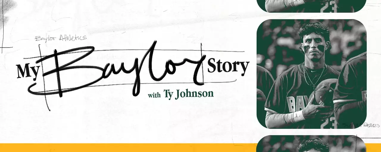 My Baylor Story with Ty Johnson with photo of Ty Johnson standing during the National Anthem; click to read story