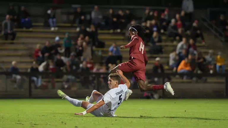 Michael Asare scoring his first goal of the night against Stanford