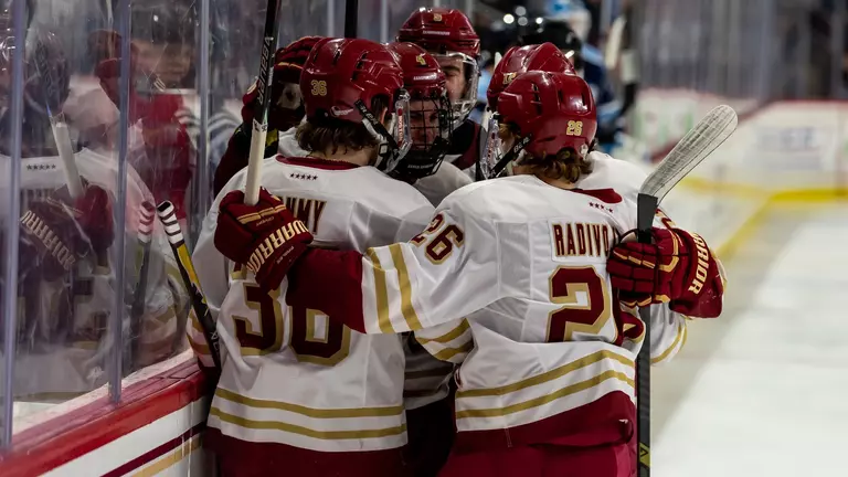 Eagles celebrate game-winning goal against Maine