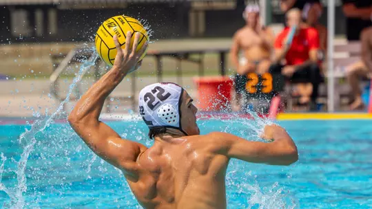 LOS ANGELES, CA - SEPTEMBER 13: The Brown University Bears mens water polo team vs. Loyola Marymount University (LMU) Lions on September 13, 2025, at the Burns Recreation center on the LMU Campus in Westchester, California. (Photo by Greg Fiore)
